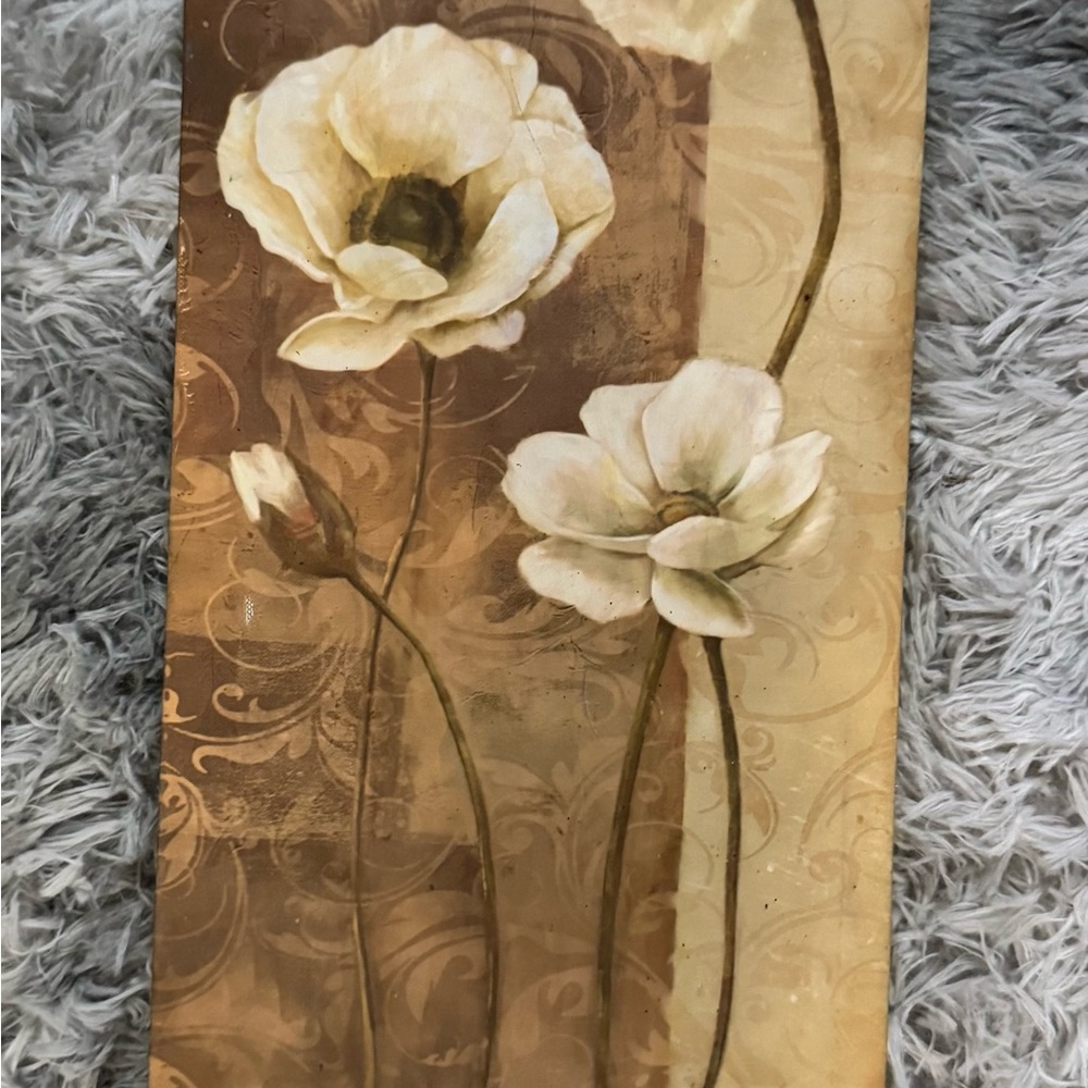 Floral Canvas Wall Art - Cream and Brown